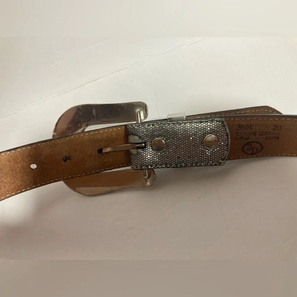 3D silver studded genuine leather belt Size 28
